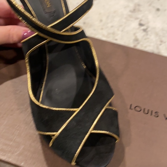 Black and Gold Heel Louis Vuitton Suede gently used - Picture 2 of 4